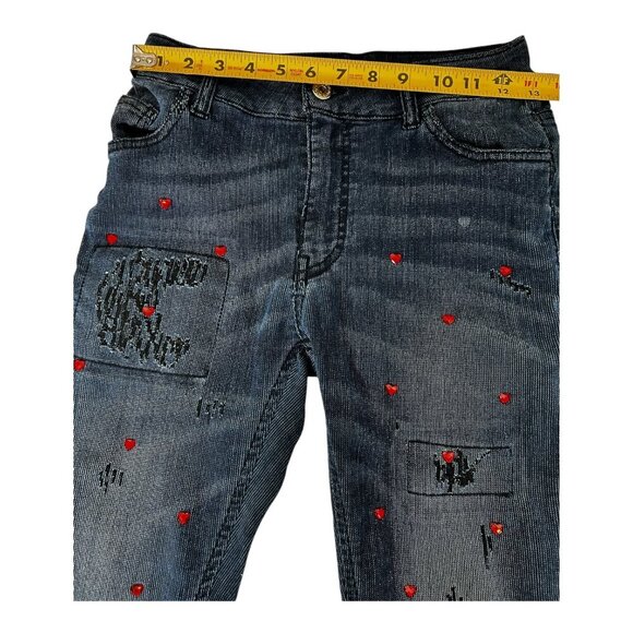 Vtg ATOS LOMBARDINI Women's Skinny Jeans Encrusted Hearts Size 27 Made in Italy - Picture 9 of 10